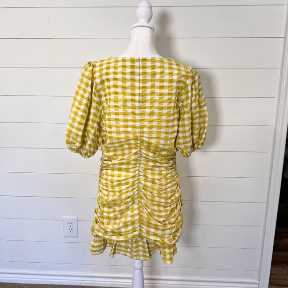 Skies Are Blue Chartreuse/White Checkered Dress with Rouching Size L - Picture 6 of 8